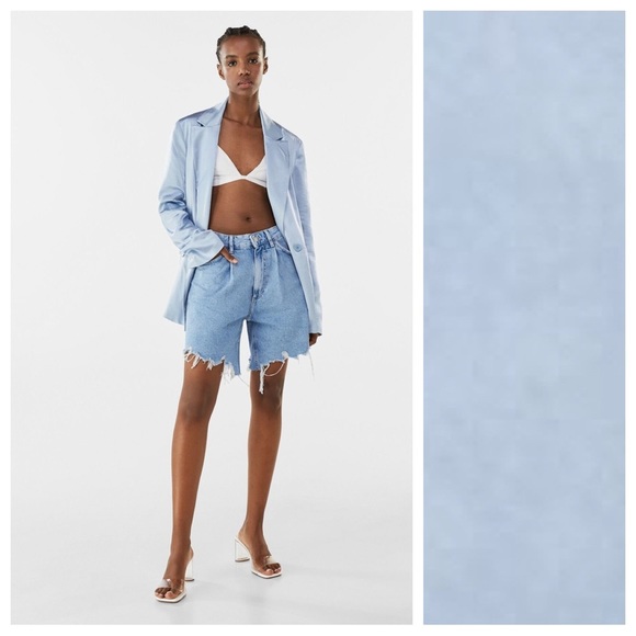 NWT. Bershka Light Blue Satin Effect Tailored Blazer. Size M. - Picture 3 of 9